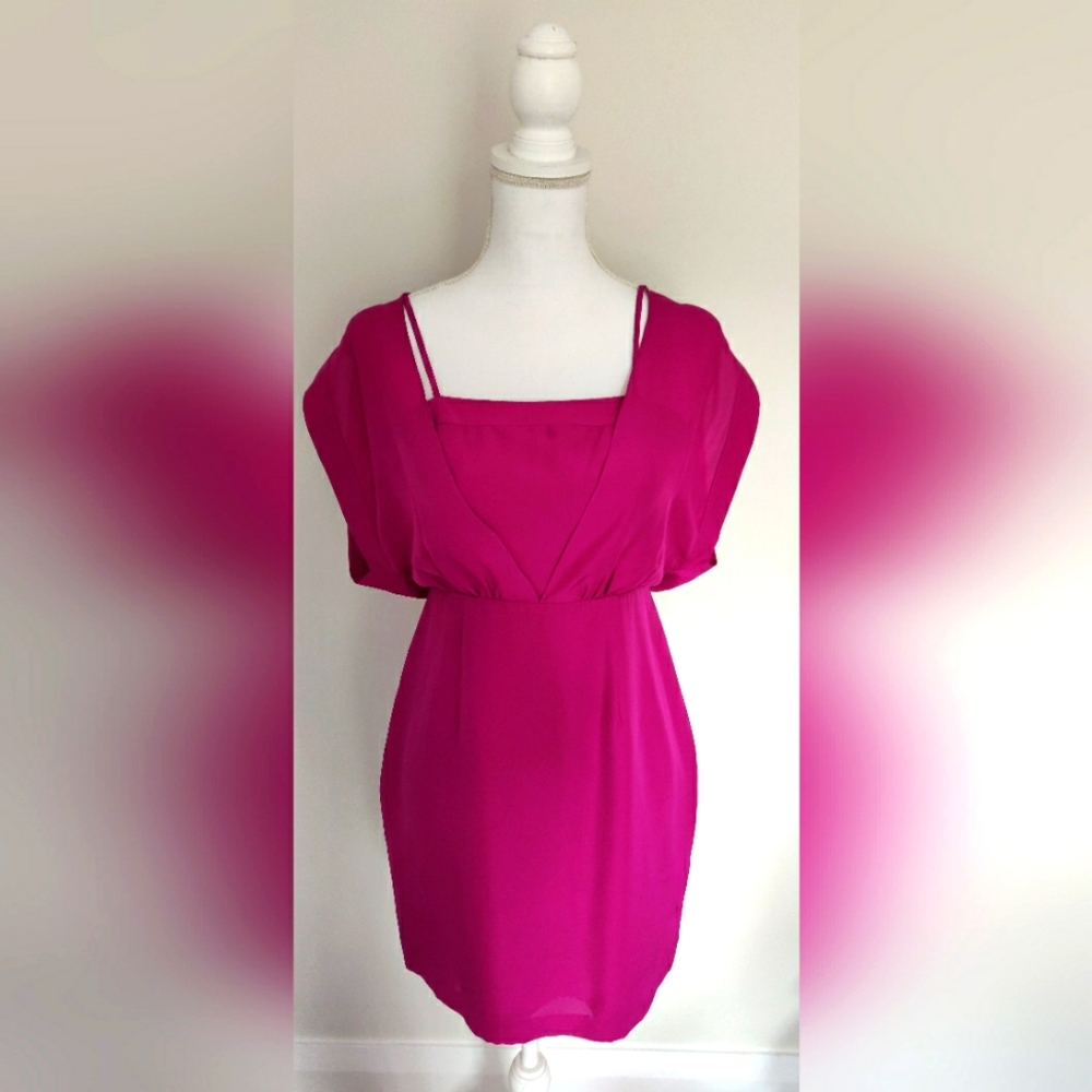 Gorgeous chiffon berry coloured dress with built in balero - Brand New BNWT